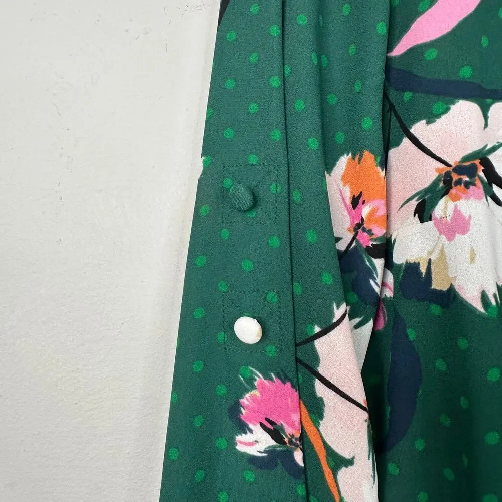 Express Green Floral Portofino Button Front Blouse